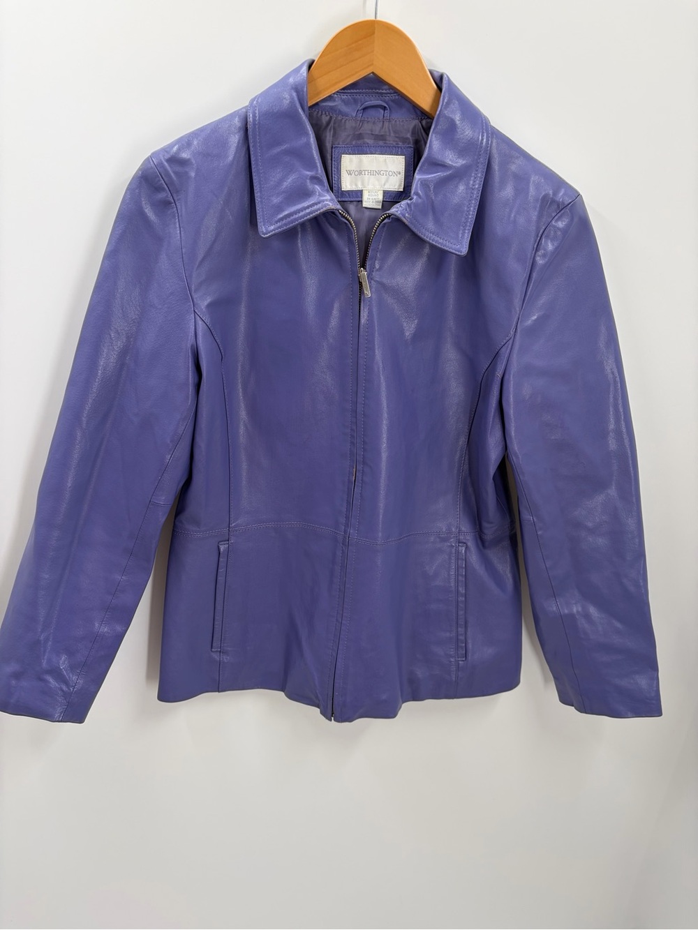 Vintage 90s Worthington Purple Genuine Leather Zip Jacket Medium Y2K